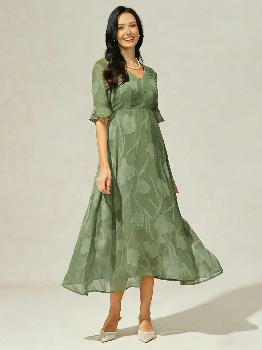 Ruffle Flutter Lace Maxi Dress