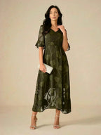 Ruffle Flutter Lace Maxi Dress