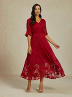 Ruffle Flutter Lace Maxi Dress
